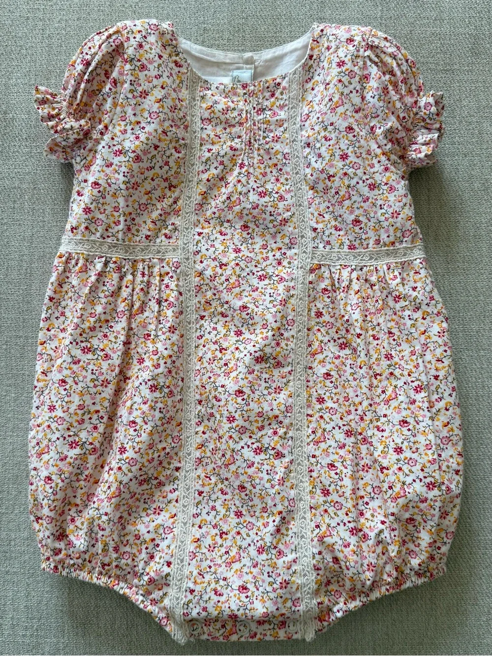 Cuclie Pink Floral Bubble Romper Size 24M Cottagecore Baby Girl Outfit